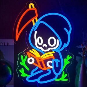 Kawaii Grim Reaper Neon Sign Night Light Room Wall Decor